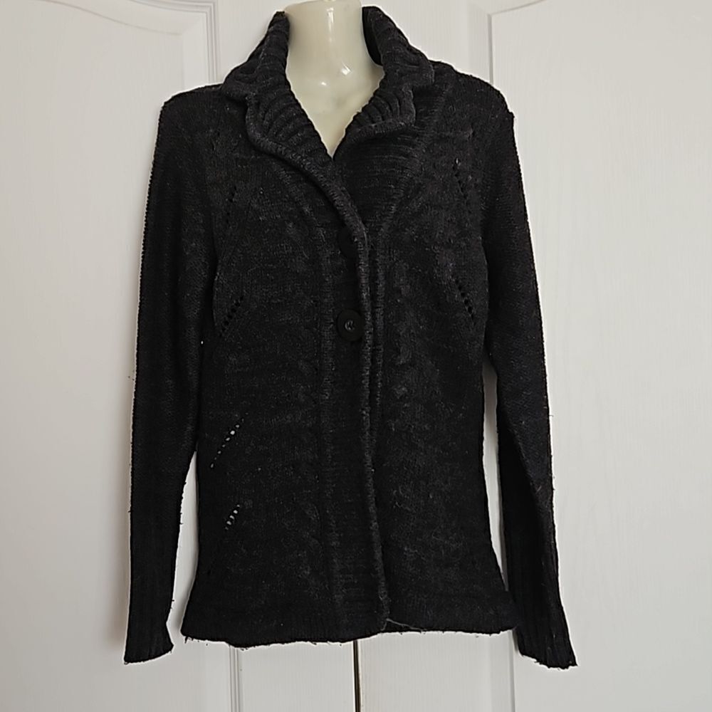 Suzy Shier Button-Down Long Sleeves Knitted Cardigan Sweater Gray Small